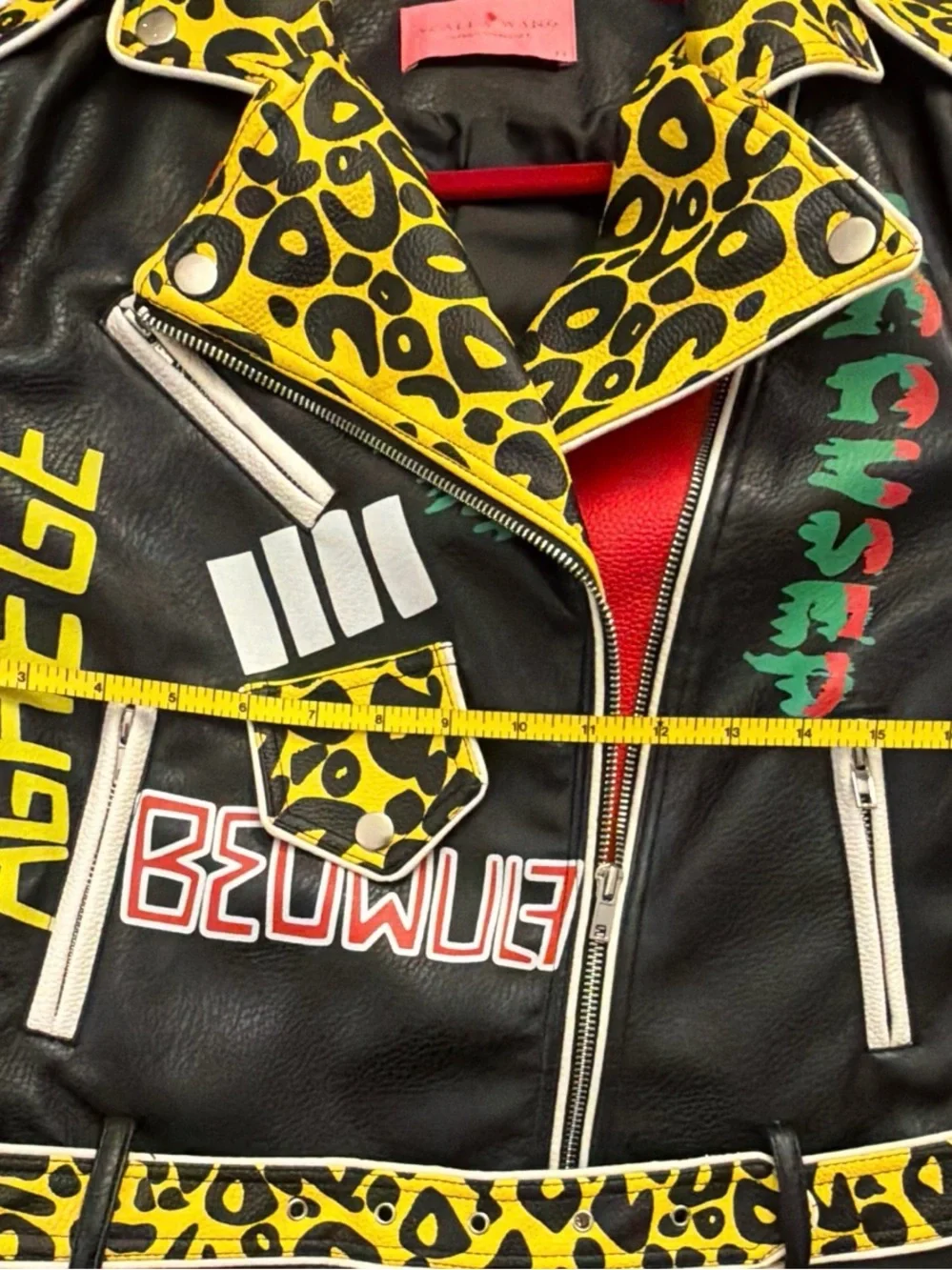 Azalea Wang Tiger Studded Moto Jacket Leopard Graphic Punk M